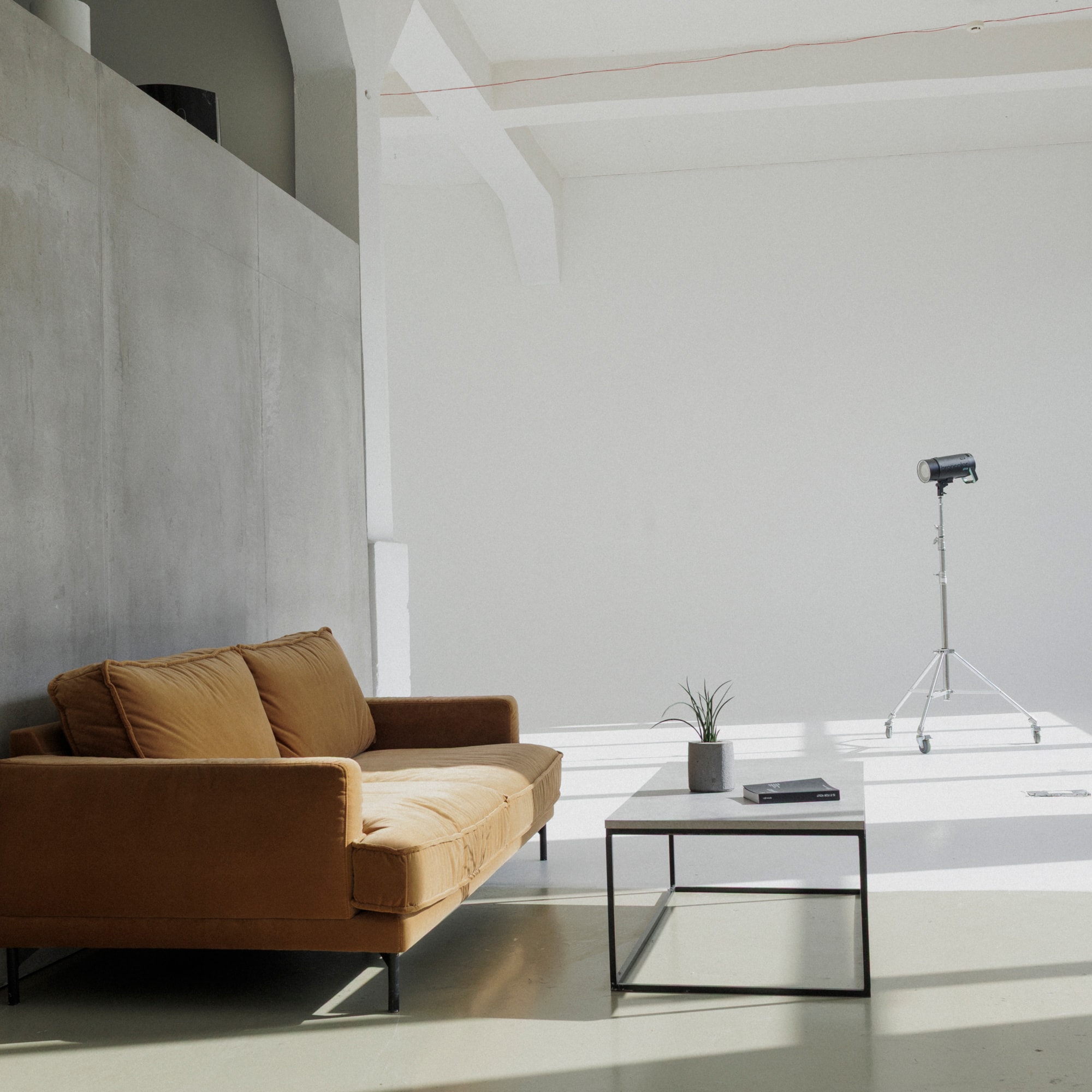 Poilsio zona su sofa prie D studijos cikloramos